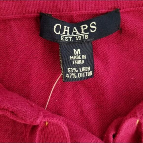 NWT Chaps Medium knitt collared shirt. Magenta colored knitt top with 3/4 sleeve - Picture 4 of 5